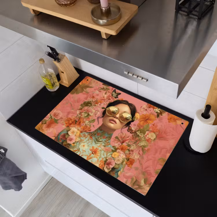 Vrouw - Bril - Roze - Bloemen Inductie beschemer met haakjes klein -sfeer1