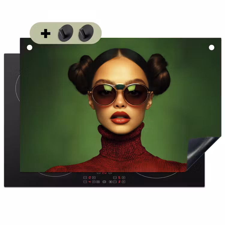 Vrouw - Groen - Bril - Aesthetic - Modern Inductie beschemer met haakjes klein -3d