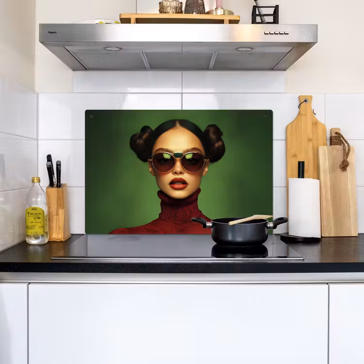 Vrouw - Groen - Bril - Aesthetic - Modern Inductie beschemer met haakjes klein -sfeer2
