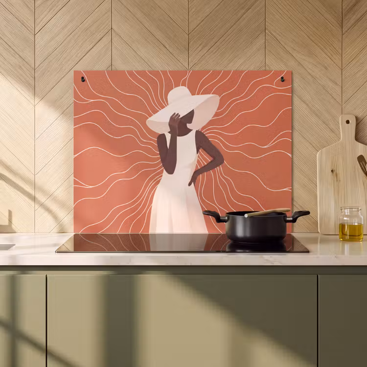 Vrouw - Hoed - Portret - Modern - Beige Inductie beschemer met haakjes klein -sfeer2