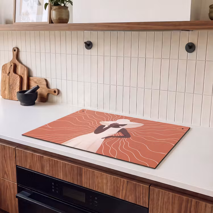 Vrouw - Hoed - Portret - Modern - Beige Inductie beschemer met haakjes klein -sfeer1