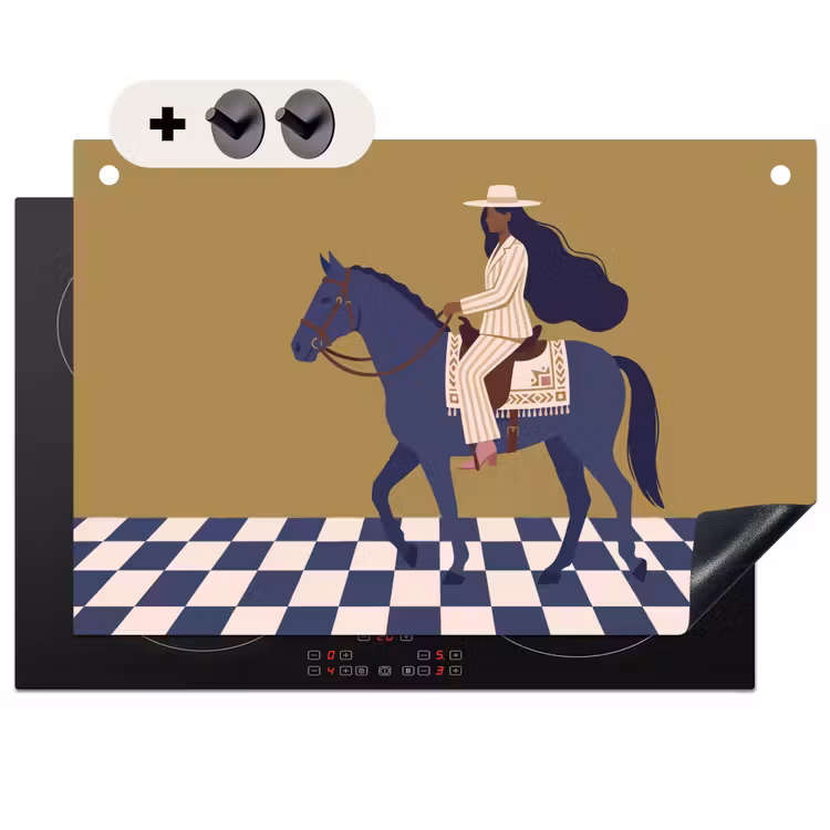 Vrouw - Paard - Rijden - Modern - Abstract Inductie beschemer met haakjes klein -3d