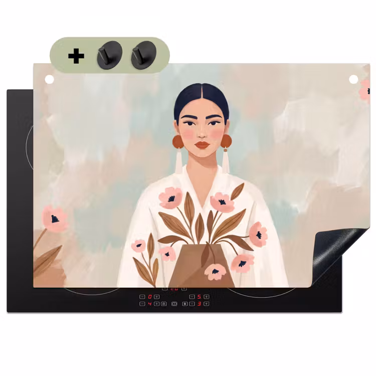 Vrouw - Kimono - Pastel Inductie beschemer met haakjes klein -3d