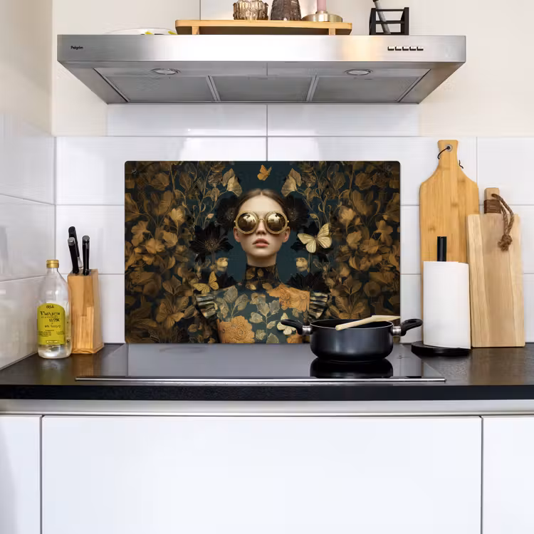 Vrouw - Bladeren - Goud - Vlinders Inductie beschemer met haakjes klein -sfeer2