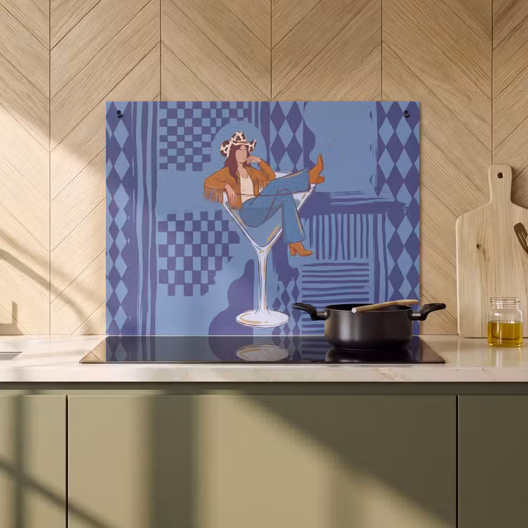 Vrouw - Martini glas - Abstract - Blauw - Kunst Inductie beschemer met haakjes klein -sfeer2
