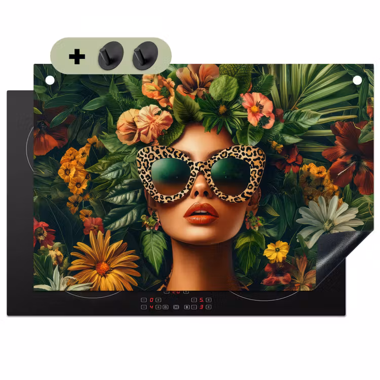 Vrouw - Panterprint - Jungle - Natuur - Luxe Inductie beschemer met haakjes klein -3d