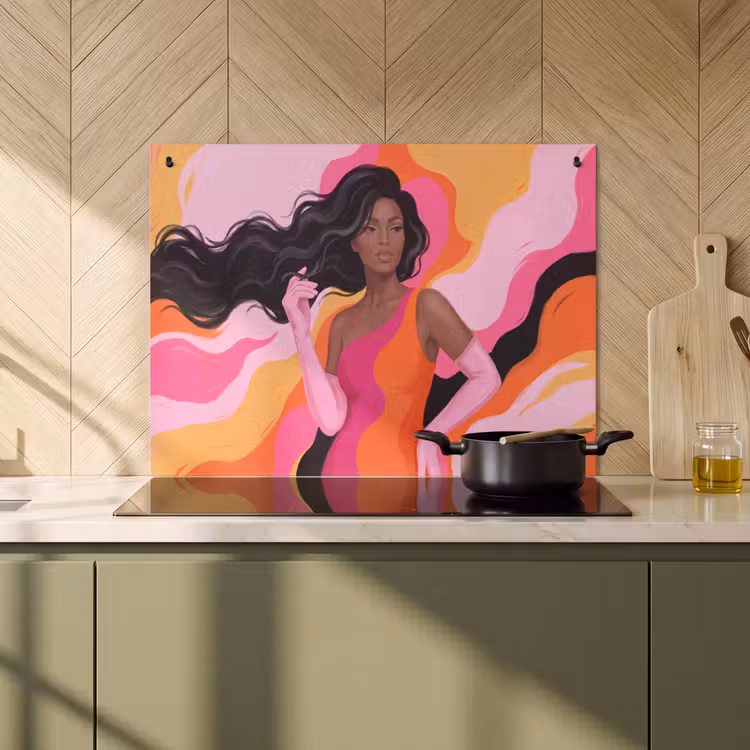Vrouw - Portret - Kleurrijk - Modern - Kunst Inductie beschemer met haakjes klein -sfeer2