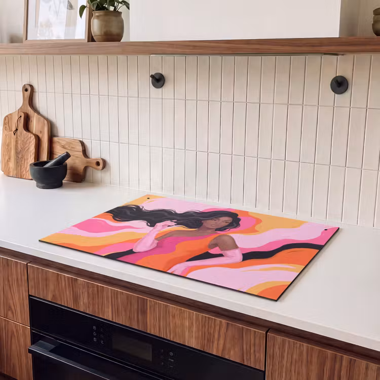 Vrouw - Portret - Kleurrijk - Modern - Kunst Inductie beschemer met haakjes klein -sfeer1