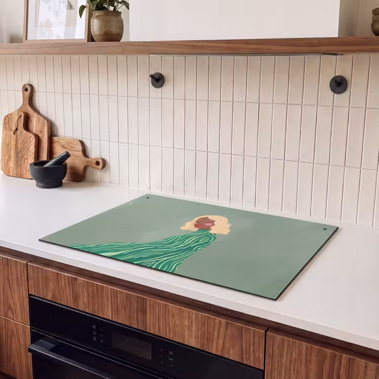Vrouw - Portret - Illustratie - Modern - Groen Inductie beschemer met haakjes klein -sfeer1