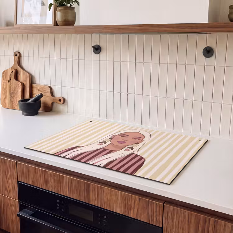Vrouw - Portret - Illustratie - Modern - Roze Inductie beschemer met haakjes klein -sfeer1