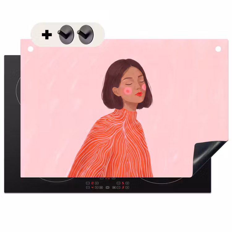 Vrouw - Portret - Modern - Kunst - Roze Inductie beschemer met haakjes klein -3d