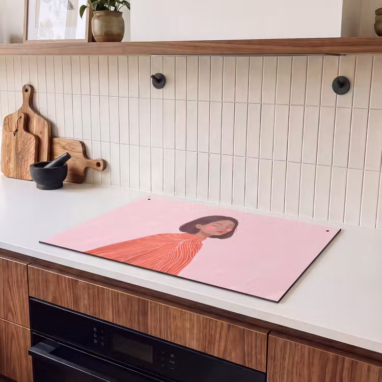 Vrouw - Portret - Modern - Kunst - Roze Inductie beschemer met haakjes klein -sfeer1
