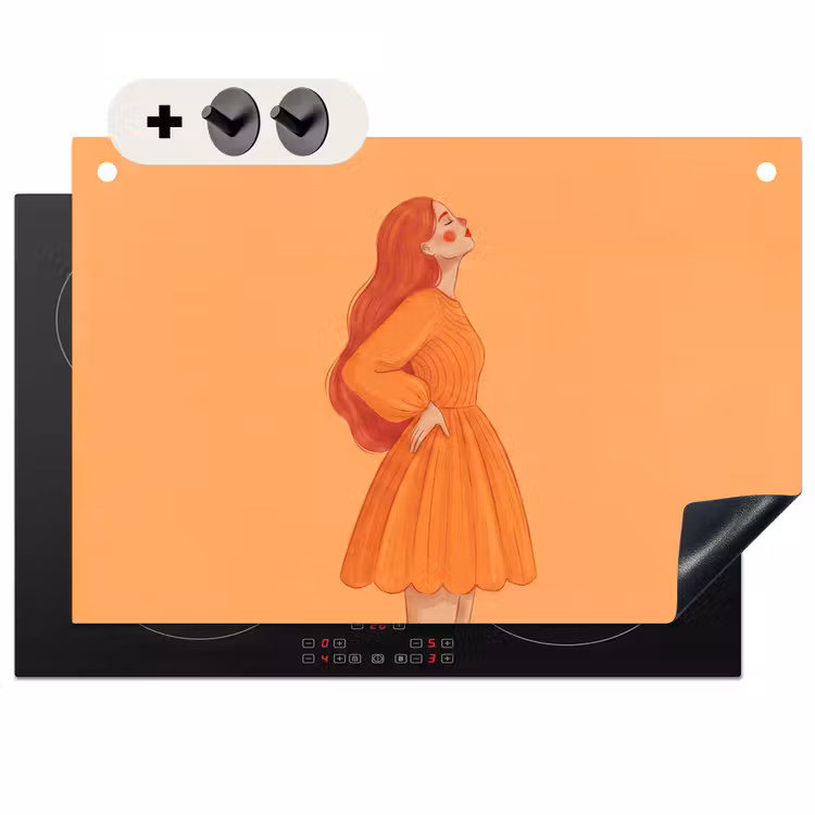Vrouw - Profiel - Mensen - Modern - Oranje Inductie beschemer met haakjes klein -3d