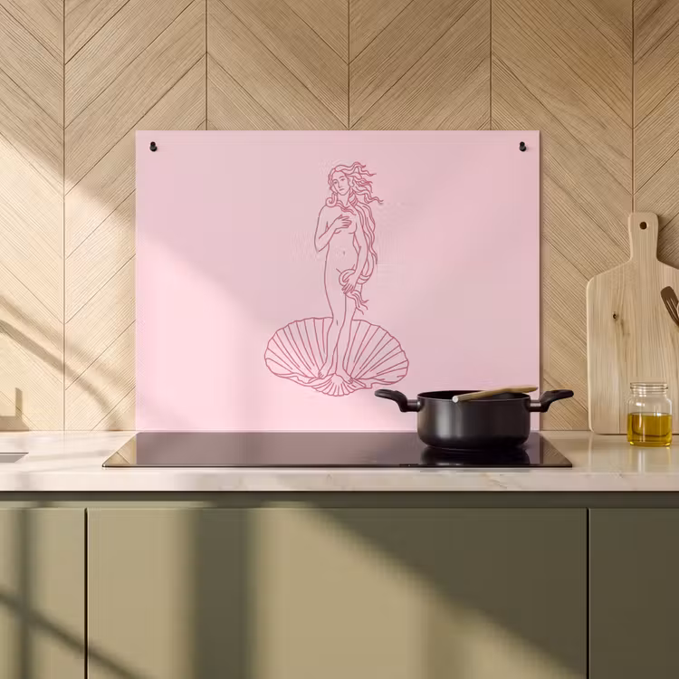Vrouw - Schelp - Kunst - Lijntekening - Roze Inductie beschemer met haakjes klein -sfeer2