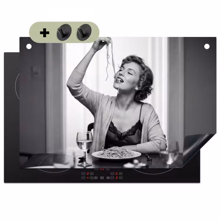 Vrouw - Spaghetti - Zwart - Wit Inductie beschemer met haakjes klein -3d