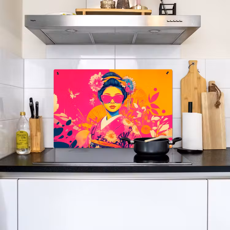 Vrouw - Zonnebril - Abstract - Oranje Inductie beschemer met haakjes klein -sfeer2
