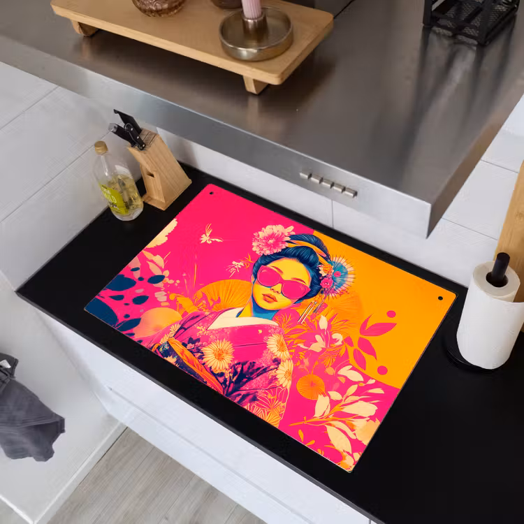 Vrouw - Zonnebril - Abstract - Oranje Inductie beschemer met haakjes klein -sfeer1