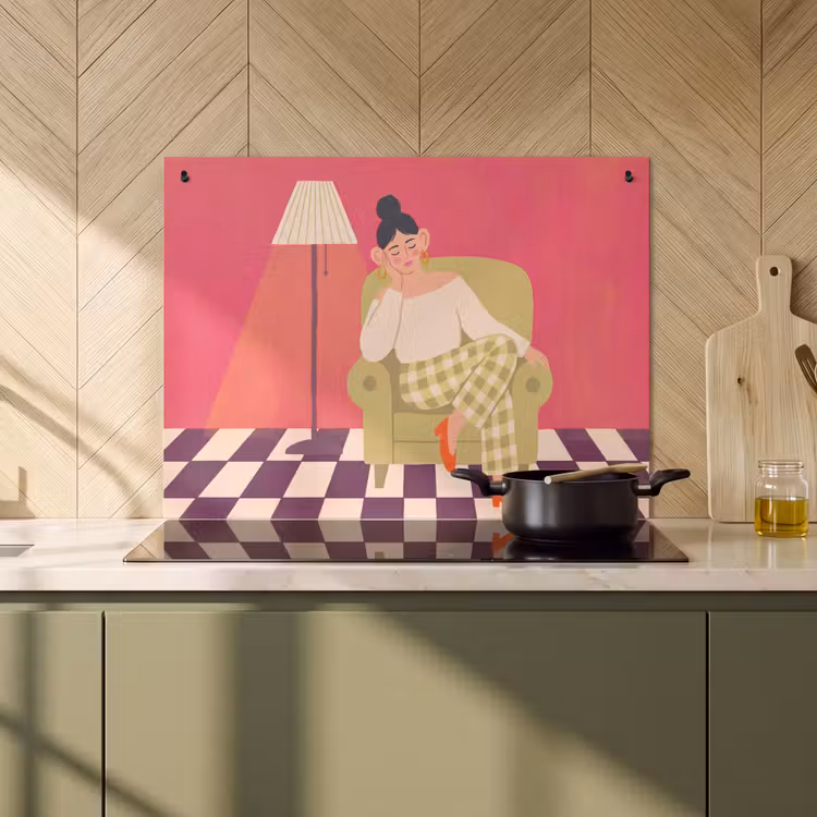 Vrouw - Rust - Interieur - Modern - Kunst Inductie beschemer met haakjes klein -sfeer2