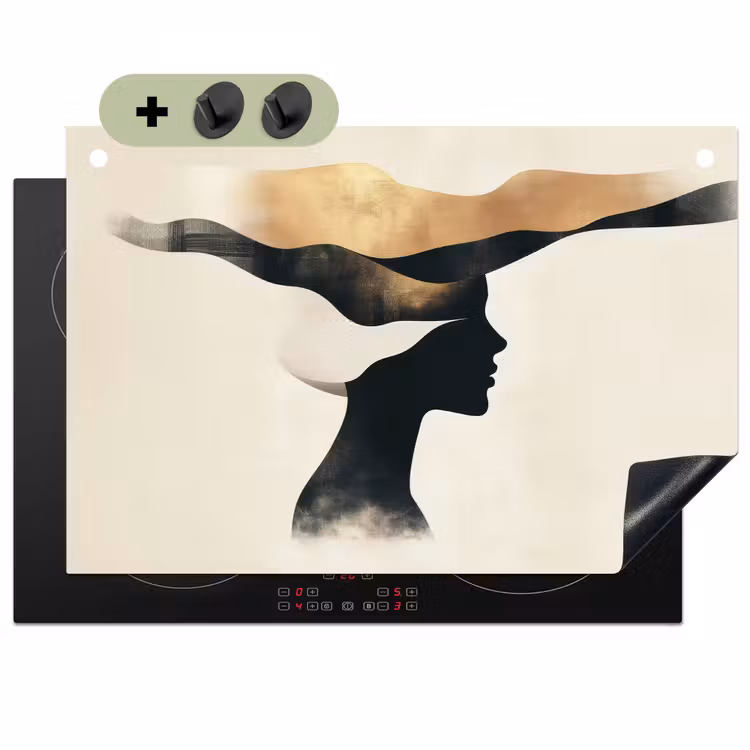 Vrouw - Golven - Zwart Inductie beschemer met haakjes klein -3d