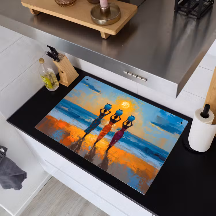 Vrouwen - Strand - Zondsondergang Inductie beschemer met haakjes klein -sfeer1