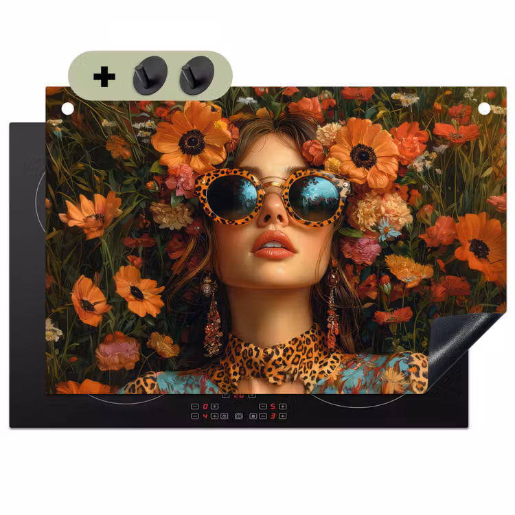Vrouwen - Bloemen - Modern - Bril - Abstract Inductie beschemer met haakjes klein -3d