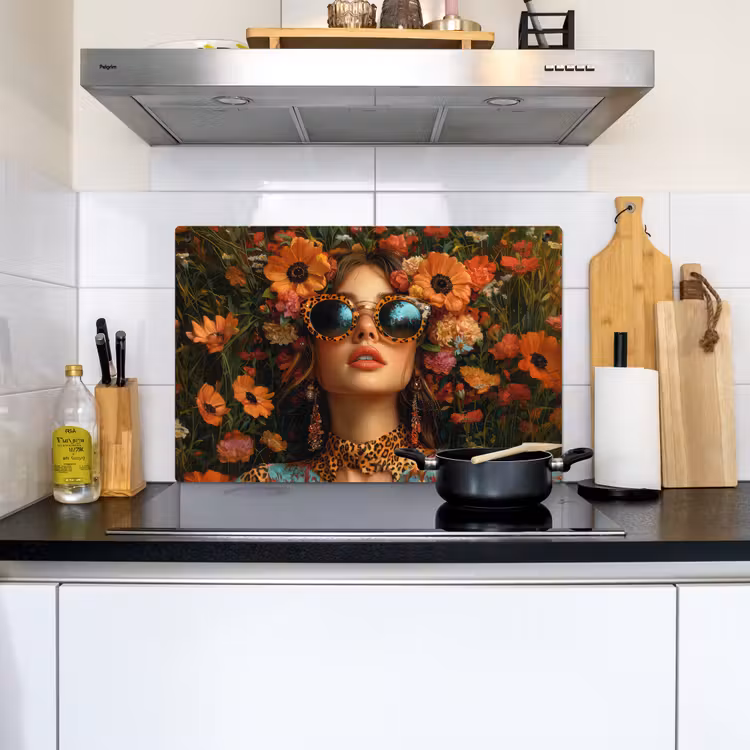 Vrouwen - Bloemen - Modern - Bril - Abstract Inductie beschemer met haakjes klein -sfeer2