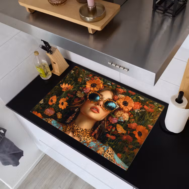 Vrouwen - Bloemen - Modern - Bril - Abstract Inductie beschemer met haakjes klein -sfeer1