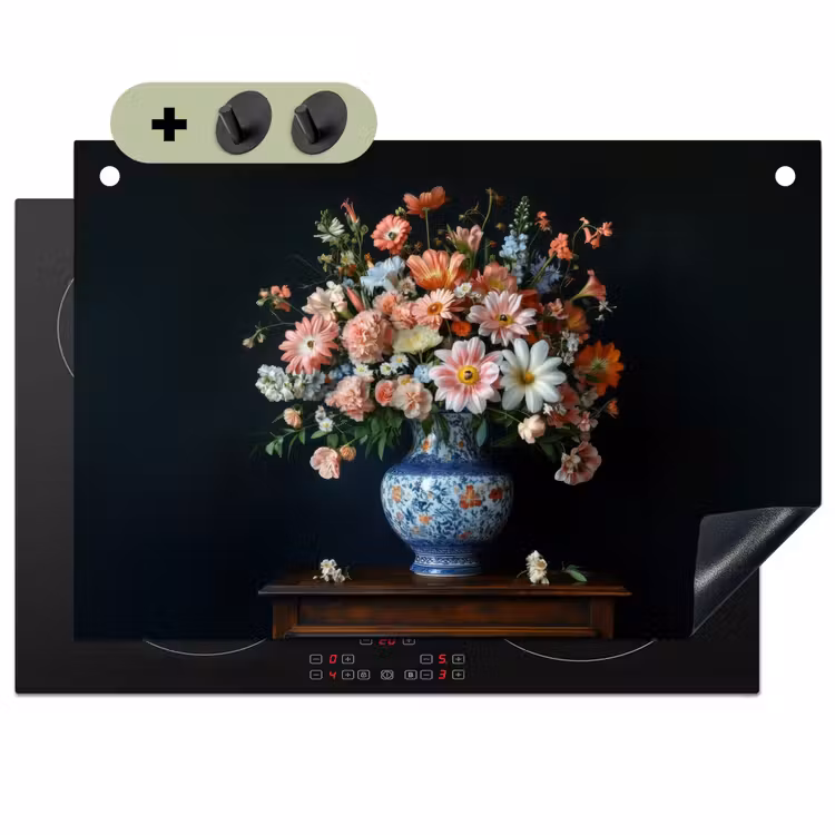 Hout - Vaas - Kleuren - Bloemen Inductie beschemer met haakjes klein -3d