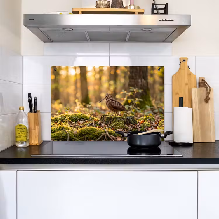 Houtsnip - Bos - Bladeren - Herfst - Gecamoufleerd Inductie beschemer met haakjes klein -sfeer2