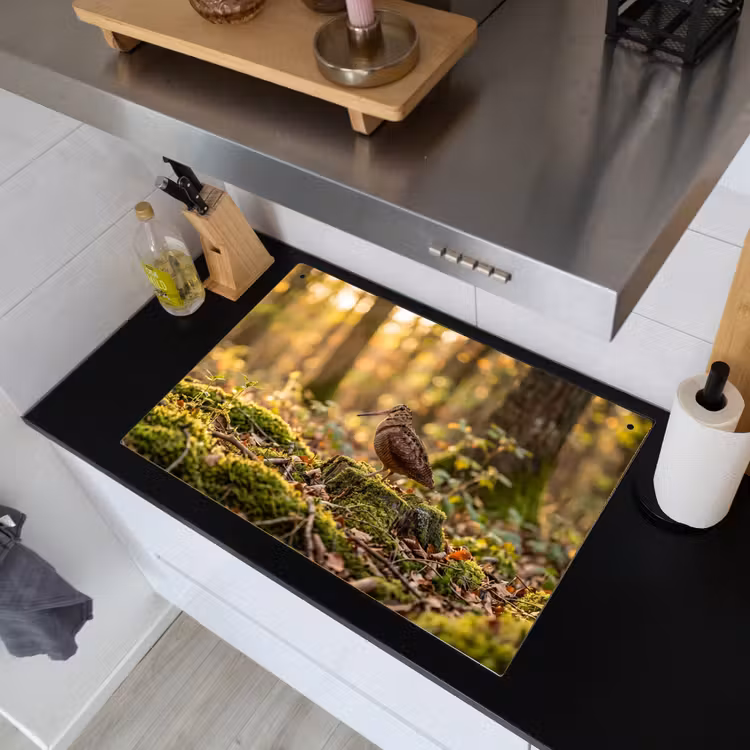Houtsnip - Bos - Bladeren - Herfst - Gecamoufleerd Inductie beschemer met haakjes klein -sfeer1