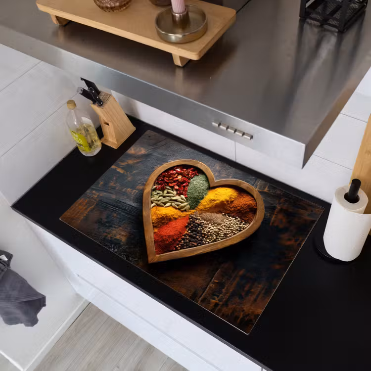 Houten - Hart - Kleurrijke - Specerijen Inductie beschemer met haakjes klein -sfeer1