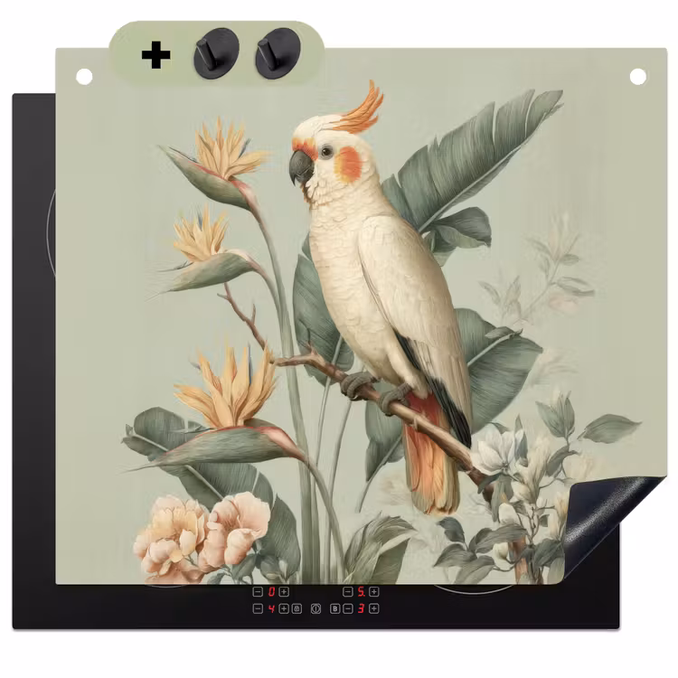 Gele kuifkaketoe - paradijsvogelbloemen - Groen Inductie beschemer met haakjes middel -3d