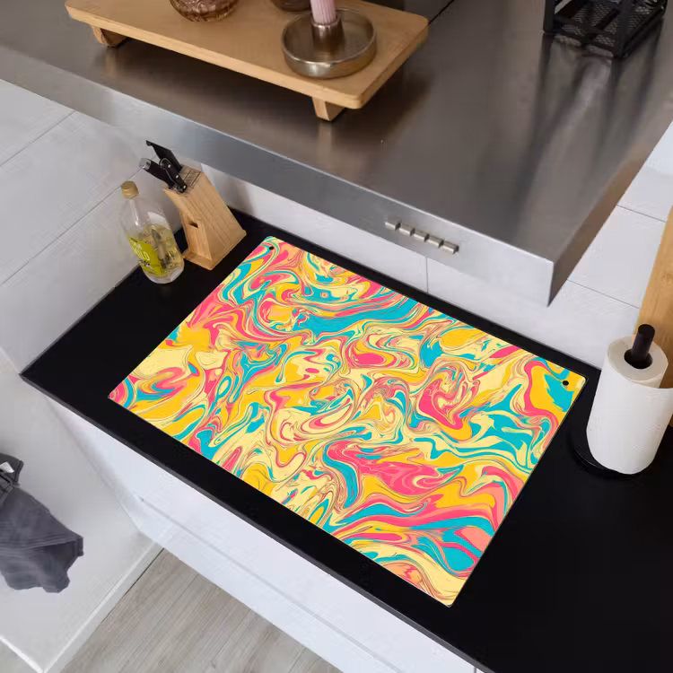 Geel - Roze - Blauw - Retro Inductie beschemer met haakjes klein -sfeer1