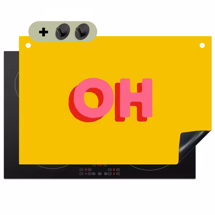 Geel - Roze - Oh - 3D Inductie beschemer met haakjes klein -3d