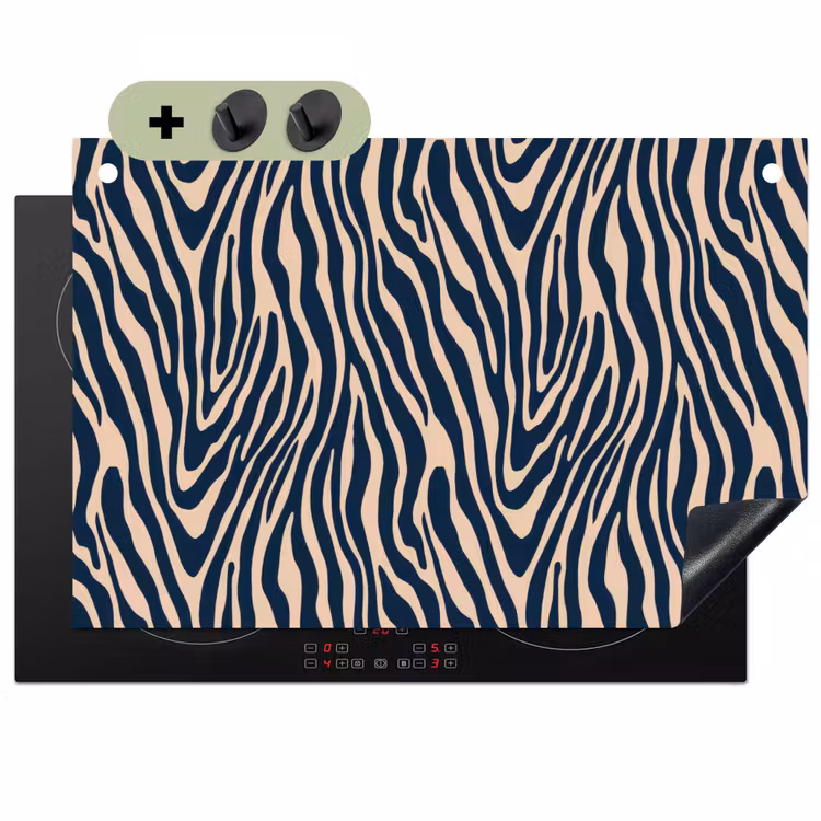 Zebra - Patroon - Blauw - Beige Inductie beschemer met haakjes klein 777 -3d