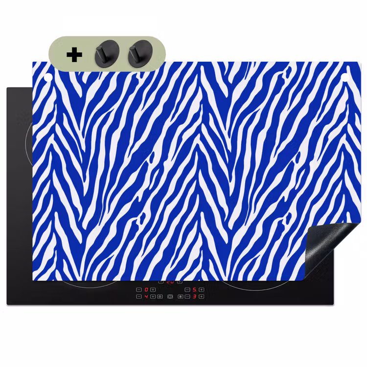 Zebra - Patroon - Kobalt - Blauw Inductie beschemer met haakjes klein 777 -3d