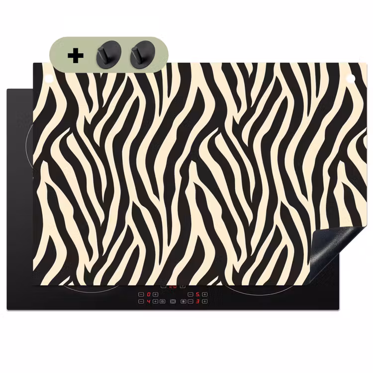 Zebra - Print - Klassiek - Zwart Inductie beschemer met haakjes klein 777 -3d