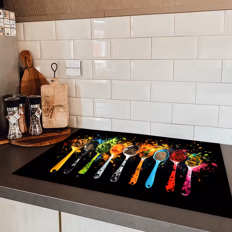 Lepels - Kruiden - Modern - Graffiti - Verf - Kleurrijk Inductie beschermer vinyl 3mm klein -sfeer3