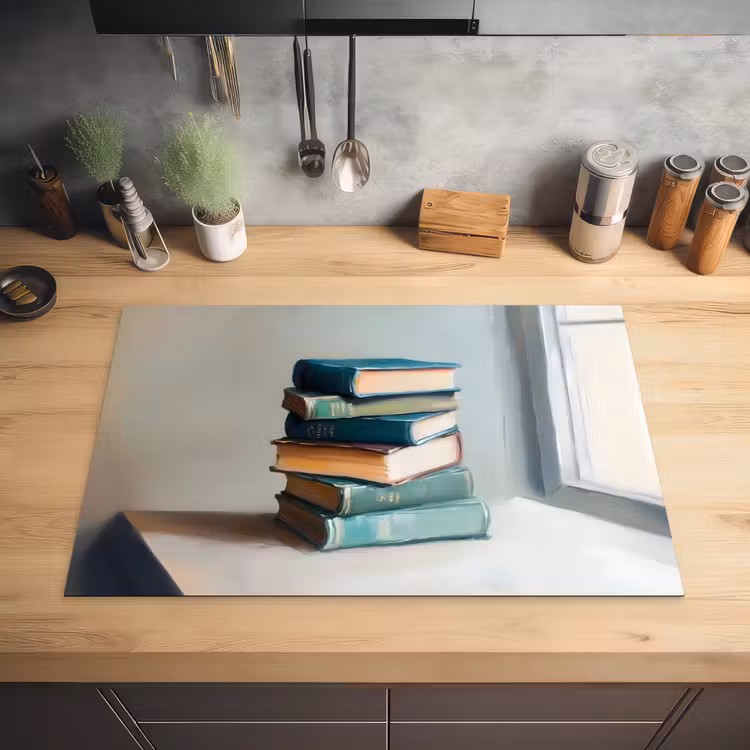 Stapel - Boeken - Groen - Daglicht Inductie beschermer vinyl 3mm klein -sfeer5