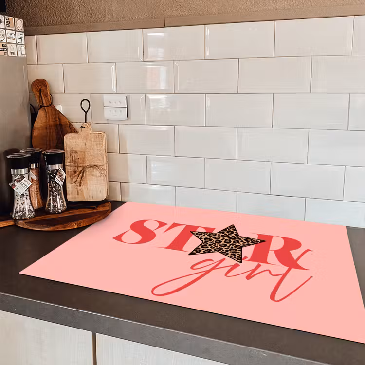 Star girl - Roze - Panter - Ster Inductie beschermer vinyl 3mm klein -sfeer3