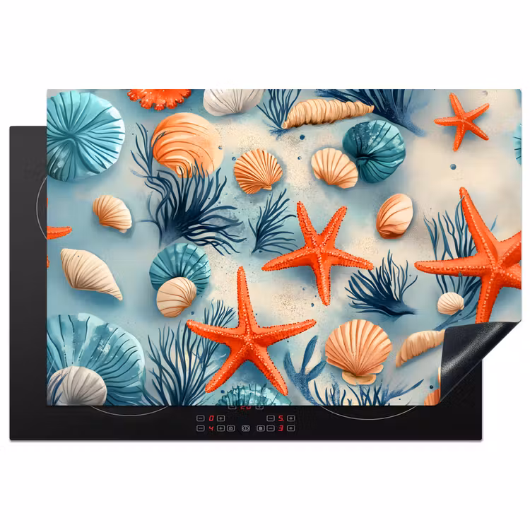 Zeesterren - Schelpen - Illustratie - Zand Inductie beschermer vinyl 3mm klein -3d
