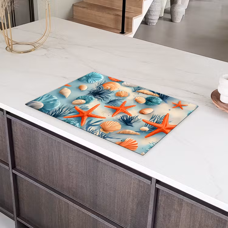 Zeesterren - Schelpen - Illustratie - Zand Inductie beschermer vinyl 3mm klein -sfeer8