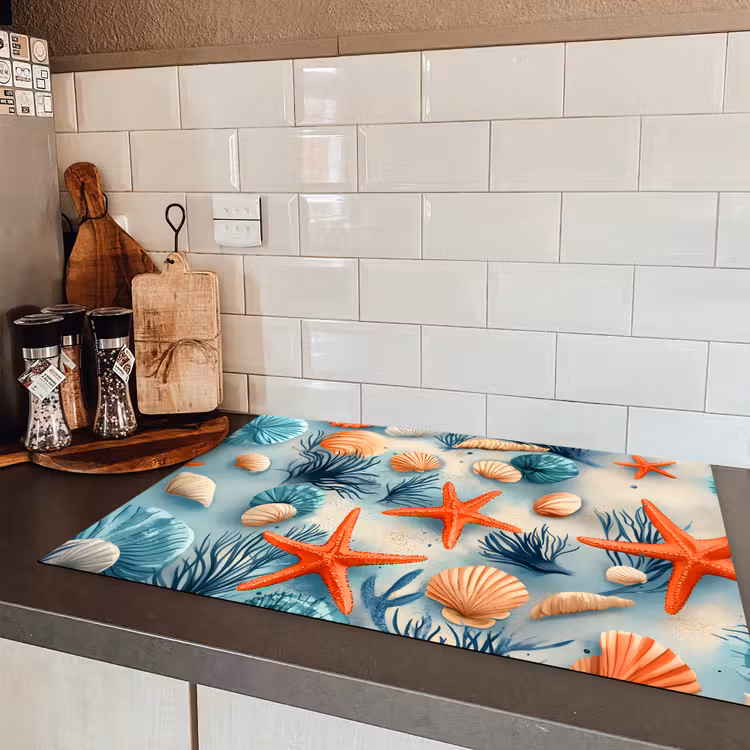 Zeesterren - Schelpen - Illustratie - Zand Inductie beschermer vinyl 3mm klein -sfeer3