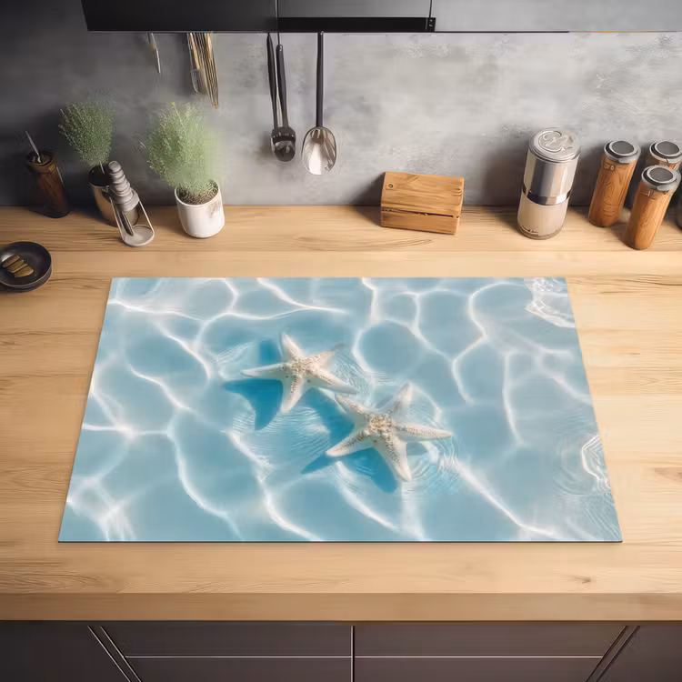 Zeesterren - Golvend water - Rustgevend Inductie beschermer vinyl 3mm klein -sfeer5