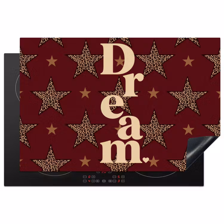 Sterren - Luipaardprint - Dream - Bordeaux Inductie beschermer vinyl 3mm klein -3d