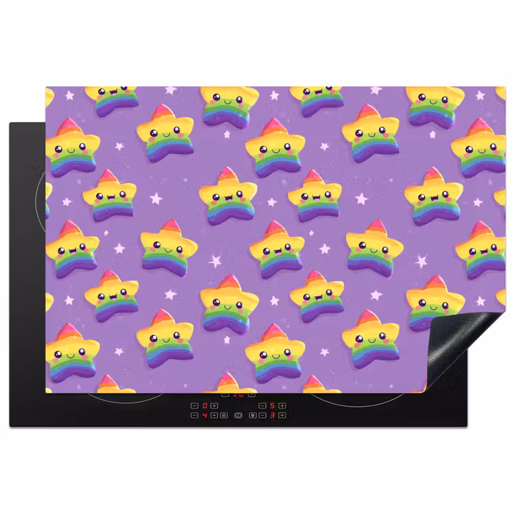 Sterren - Regenboog - Paars Inductie beschermer vinyl 3mm klein 276 -3d