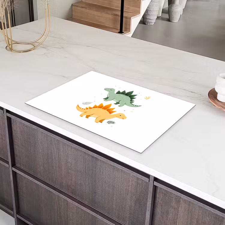 Sterren - Stegosaurussen - Blaadjes - Groen Inductie beschermer vinyl 3mm klein -sfeer8