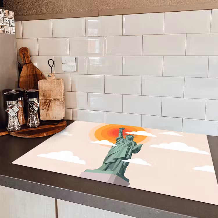 Vrijheidsbeeld - New York - Zon - Modern Inductie beschermer vinyl 3mm klein -sfeer3