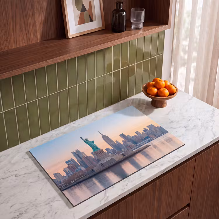 Vrijheidsbeeld - New York - Zonsopgang - Stad - Architectuur Inductie beschermer vinyl 3mm klein -sfeer8