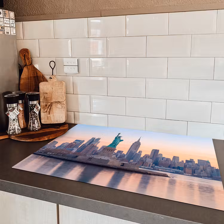 Vrijheidsbeeld - New York - Zonsopgang - Stad - Architectuur Inductie beschermer vinyl 3mm klein -sfeer3